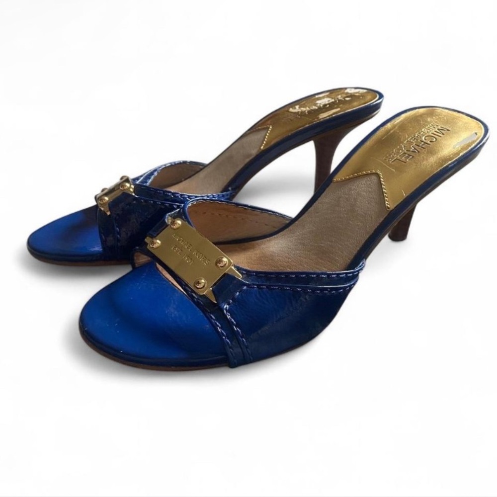 Vintage Michael Kors Royal Blue Kitten Heels with Gold Accents